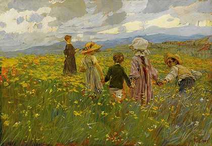 儿童`Children (1901) by Ettore Tito