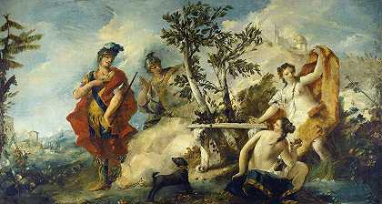 卡洛和乌巴尔多抵抗阿米达的魔法仙女`Carlo and Ubaldo Resisting The Enchantments of Armidas Nymphs (1750~1755) by Giovanni Antonio Guardi
