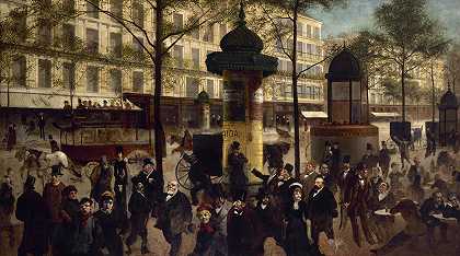 蒙马特大道全景草图`Esquisse pour un panorama du boulevard Montmartre animé des personnalités parisiennes contemporaines (1880) by André Gill