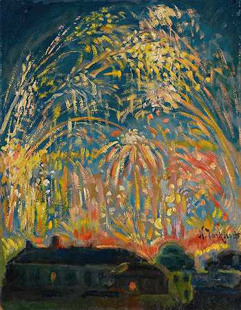 尼斯的烟火`Fireworks In Nice by Nikolai Alexandrovich Tarkhov
