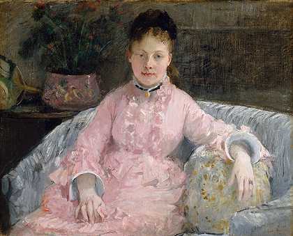 粉色连衣裙（阿尔贝蒂·玛格丽特·卡雷，后来的费迪南德·亨利·希姆斯夫人，1854-1935）`The Pink Dress (Albertie Marguerite Carré, later Madame Ferdinand Henri Himmes, 1854–1935) (ca. 1870) by Berthe Morisot
