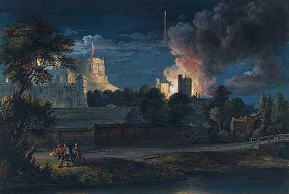 1768年一个欢乐的夜晚，达切特巷的温莎城堡`Windsor Castle from Datchet Lane on a rejoicing night, 1768 by Paul Sandby