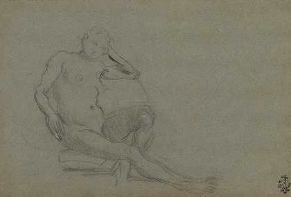 裸体女性坐姿`Seated Female Nude (early 17th century) by Domenico Tintoretto