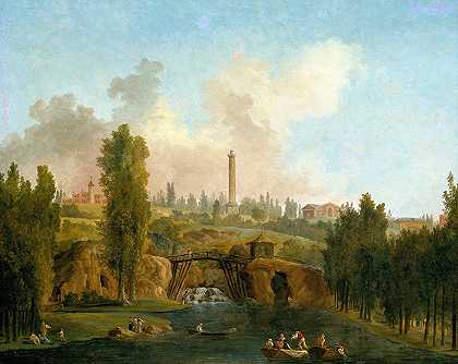 梅雷维尔公园景色`View of the Park of Méréville by Hubert Robert