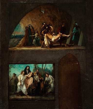 逃到埃及埋葬`Fuite en Egypte et mise au tombeau (1859) by Jean Francois Gigoux