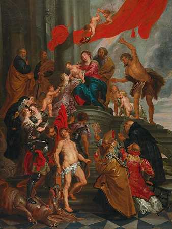 麦当娜和圣徒之子`Madonna And Child With Saints by Follower of Peter Paul Rubens
