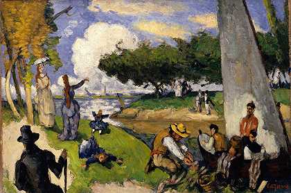 渔夫（奇景）`The Fishermen (Fantastic Scene) (ca. 1875) by Paul Cézanne