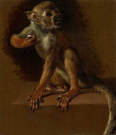 坐着的猴子`A Seated Monkey (before 1685) by Jan Weenix