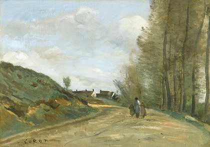 尚蒂利附近的Gouvieux路`La Route De Gouvieux, Près De Chantilly by Jean-Baptiste-Camille Corot