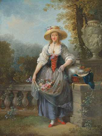 美丽的园丁`The pretty gardener by Jean-Frédéric Schall