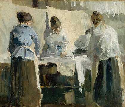法国女性熨烫`French Women Ironing (1889) by Torsten Wasastjerna