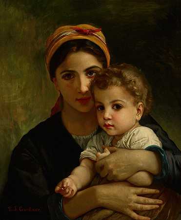 复印件小女孩和孩子`Copy of ;Young Girl and Child by Elizabeth Jane Gardner Bouguereau