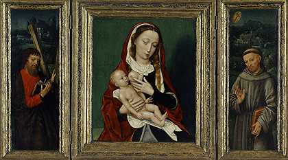 有孩子的女子（中央小组）圣安德鲁和弗朗西斯（内侧）三联画`The Virgin with Child (central panel); Saints Andrew and Francis (inner side) Triptych (1530) by Ambrosius Benson
