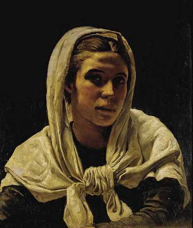 一位年轻的布莱顿女子的肖像`Portrait Of A Young Breton Woman by Frank Bramley