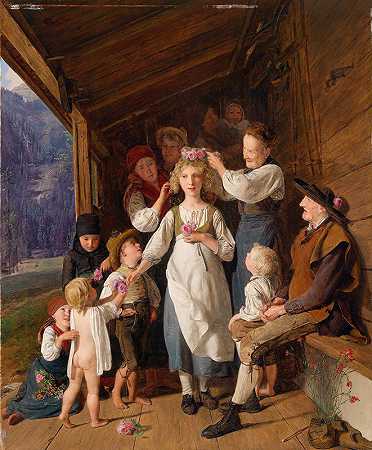 花环少女`Die Kranzljungfer (1843) by Ferdinand Georg Waldmüller
