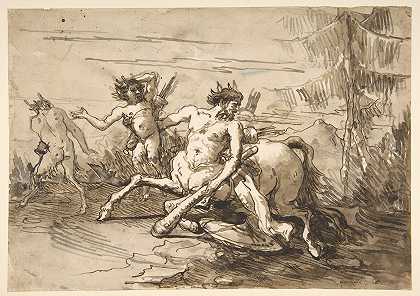 半人马和一根棍子，还有两个萨蒂尔`Centaur with a Club, and Two Satyrs (1727–1804) by Giovanni Domenico Tiepolo