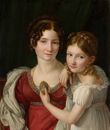 母亲和女儿的肖像`Portrait Of A Mother With Her Daughter (1816 ~ 1823) by Henri-François Riesener