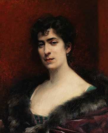 德洛特·德格伦男爵夫人画像`Portrait Of Baroness Delort De Gléon (1875 ~ 1900) by Emmanuel De Dieudonné