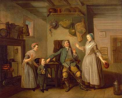 大卫·加里克和玛丽·布拉德肖在大卫·加里克s农夫s Return`David Garrick and Mary Bradshaw in David Garricks ;The Farmers Return (ca. 1762) by Johan Joseph Zoffany