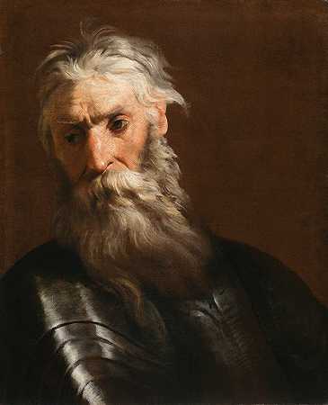披着盔甲的留胡子的人`A bearded man in armor by Johann Heinrich Schönfeld