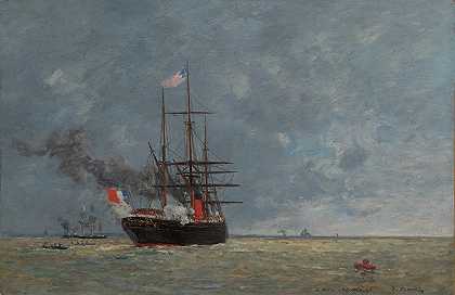 勒阿弗尔，海上船只`Le Havre, navires en pleine mer (1866) by Eugène Boudin