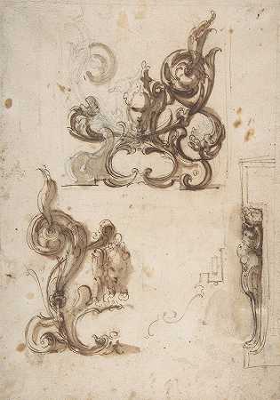 装饰图案和壁炉支架的设计`Designs for Ornamental Motifs and for a Herm Supporting a Chimney Piece (1568–1625) by Moncalvo (Guglielmo Caccia)
