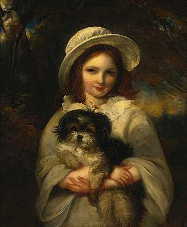 带狗的女孩`Girl with dog by Frederick Yates Hurlstone