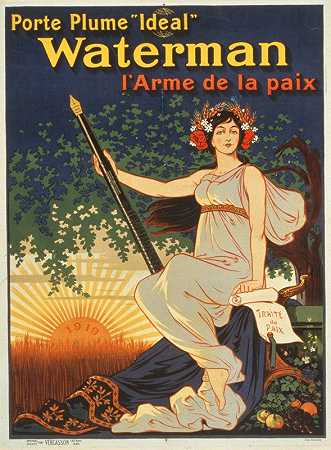 钢笔门理想沃特曼L和平的武器`Porte plume ;Ideal Waterman larme de la paix (1919) by Eugène Ogé