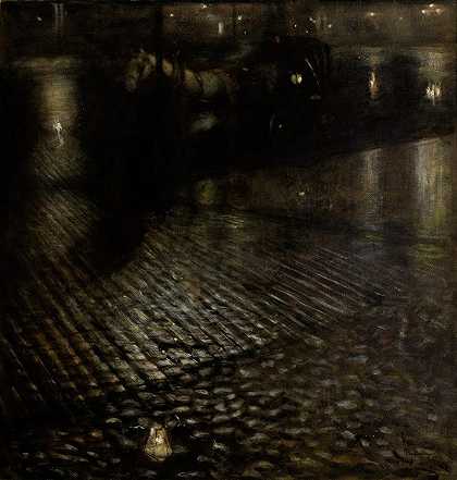 雨中的出租车`Cab in the Rain (1896) by Józef Pankiewicz