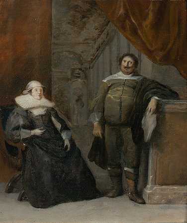 一男一女的肖像`Portrait Of A Man And Woman by Gonzales Coques