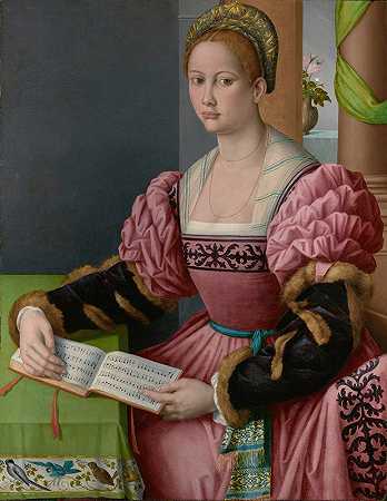 一个拿着一本音乐书的女人的肖像`Portrait of a Woman with a Book of Music (ca 1540 ~ 1545) by Bacchiacca