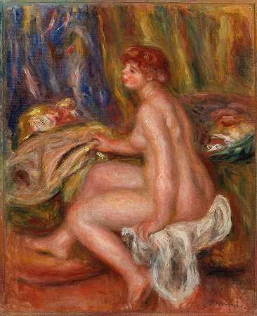 座椅女性裸体，轮廓景观（裸体女性座椅，轮廓景观）`Seated Female Nude, Profile View (Femme nue assise, vue de profil) (c. 1917) by Pierre-Auguste Renoir