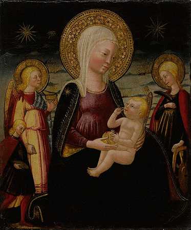 托比亚斯、大天使拉斐尔和圣凯瑟琳之间的麦当娜和孩子`Madonna and Child between Tobias and Archangel Raphael and Saint Catherine by Neri di Bicci
