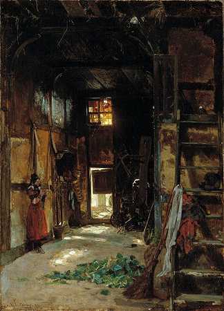 威斯特伐利亚别墅的屋内`Interior Of A Westphalian Cottage (1852) by Worthington Whittredge