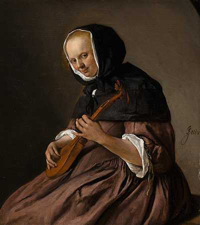 扮演CITERN的女人`Woman Playing the Cittern (c. 1662) by Jan Steen