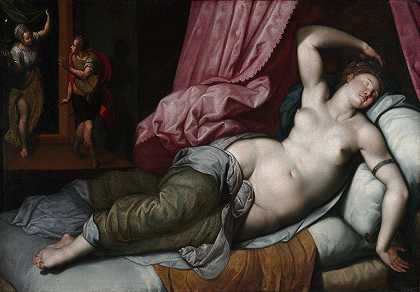 巴黎被允许进入海伦的卧室`Paris Being Admitted To The Bedchamber of Helen (1585) by Jacob De Backer