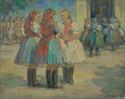 穿传统服装的女孩`Girls in traditional costume (1940–1945) by Elemír Halász-Hradil