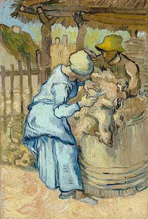 剪羊毛机（小米之后）`The Sheep~Shearer (After Millet) by Vincent van Gogh