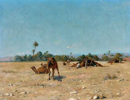 比斯克拉贝都因营地`Bedouin Camp, Biskra (1890) by Jean Baptiste Paul Lazerges