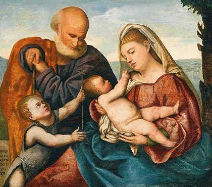 圣洁的家庭和婴儿圣约翰浸礼会`The Holy Family With The Infant Saint John The Baptist (1514) by Bernardino Licinio