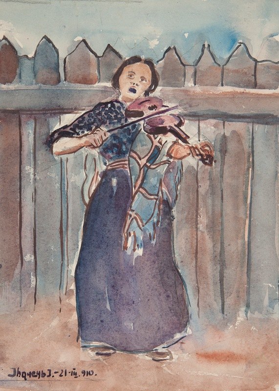 拉小提琴的女人`Kobieta grająca na skrzypcach (1910) by Ivan Ivanec