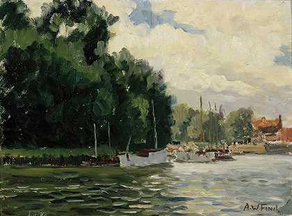 泰晤士河里士满`Richmond, Thames (1924) by Alfred William Finch