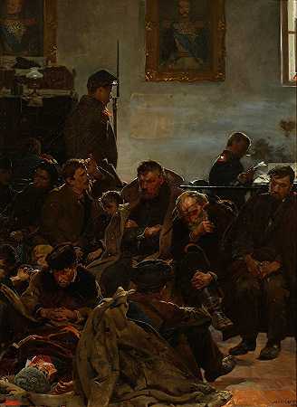 流亡途中（前往西伯利亚途中的罪犯）`On the way to exile (Convicts on the way to Siberia) (1890) by Jacek Malczewski