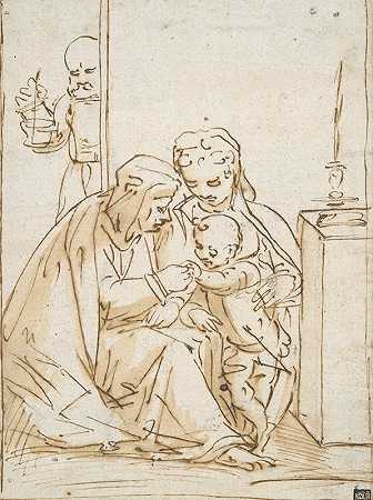 圣安妮的神圣家庭`The Holy Family with Saint Anne (16th century) by Giovanni Battista Paggi