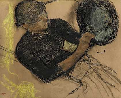 在莫迪斯特家（戴帽子的莫迪斯特）`Chez La Modiste (Modiste Garnissant Un Chapeau) by Edgar Degas