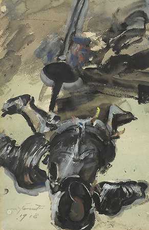 盔甲和剑套装（盔甲和剑套装）`Ritterrüstung Und Schwert (Suit Of Armour And Sword) (1918) by Lovis Corinth