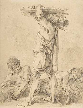 手持时装和武器的站立男子`Standing Man Carrying Fasces and Arms by François Boucher