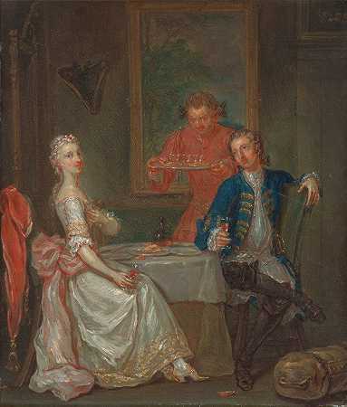 晚餐谈话`A Dinner Conversation (between 1735 and 1740) by Marcellus Laroon the Younger