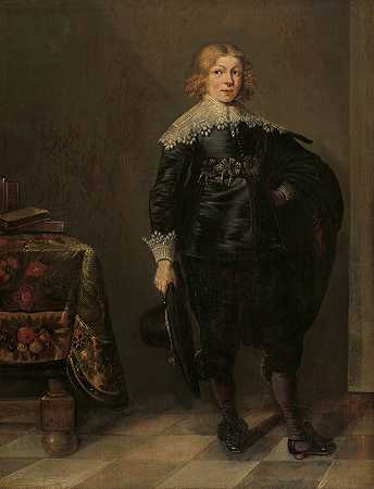 一个年轻人的肖像`Portrait of a young Man (1636) by Harmen Willems Wieringa