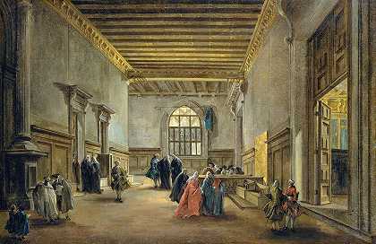 马乔教堂的前厅`The Antechamber of the Sala del Maggior Consiglio (ca. 1765–68) by Francesco Guardi